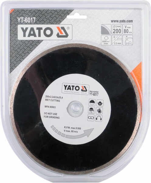 Disc diamantat YATO, continu, 200mm X 25.4mm, taiere umeda