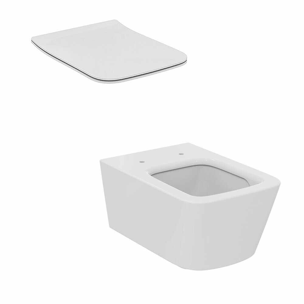 Set vas wc suspendat Ideal Standard Atelier Blend Cube alb si capac softclose